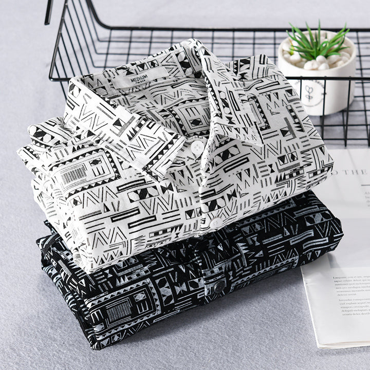 Herren Langarmhemd im Overshirt-Stil mit geometrischem Ethno‑Print Echoarchiv