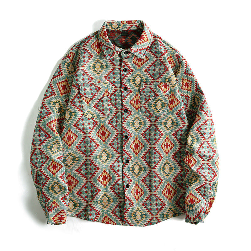 Herren Gemusterte Overshirt-Jacke im Patchwork-Jacquard Echo Archiv