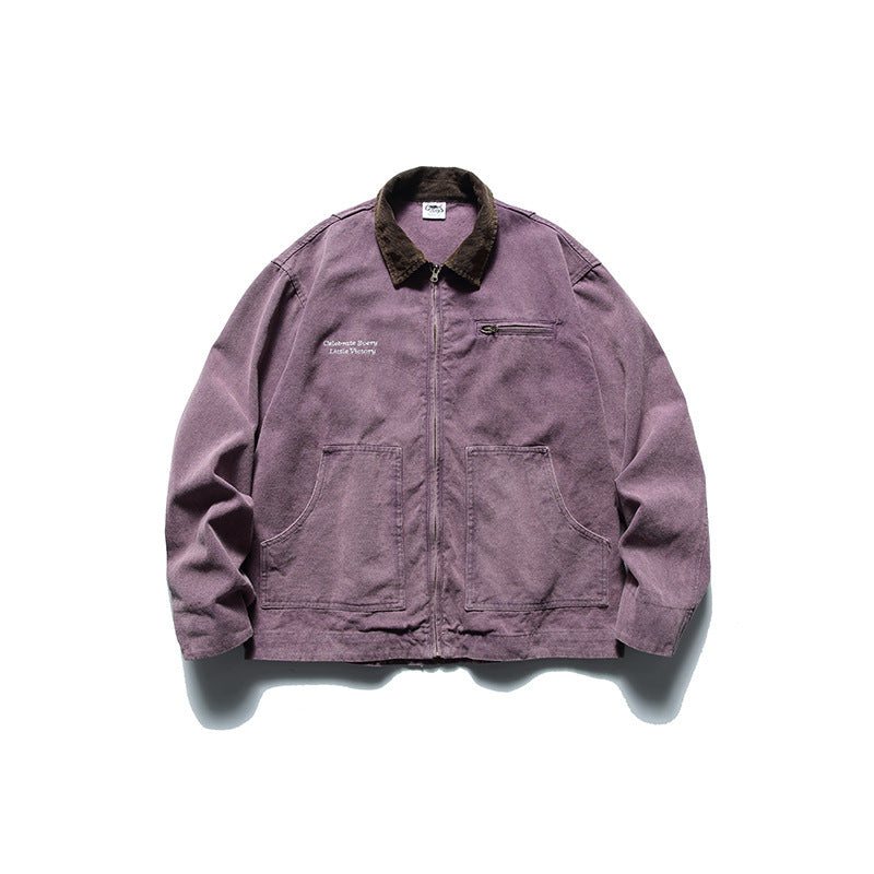 Herren Boxy-Worker-Jacke aus gewaschenem Canvas mit Cordkragen und Reißverschluss Echo Archiv