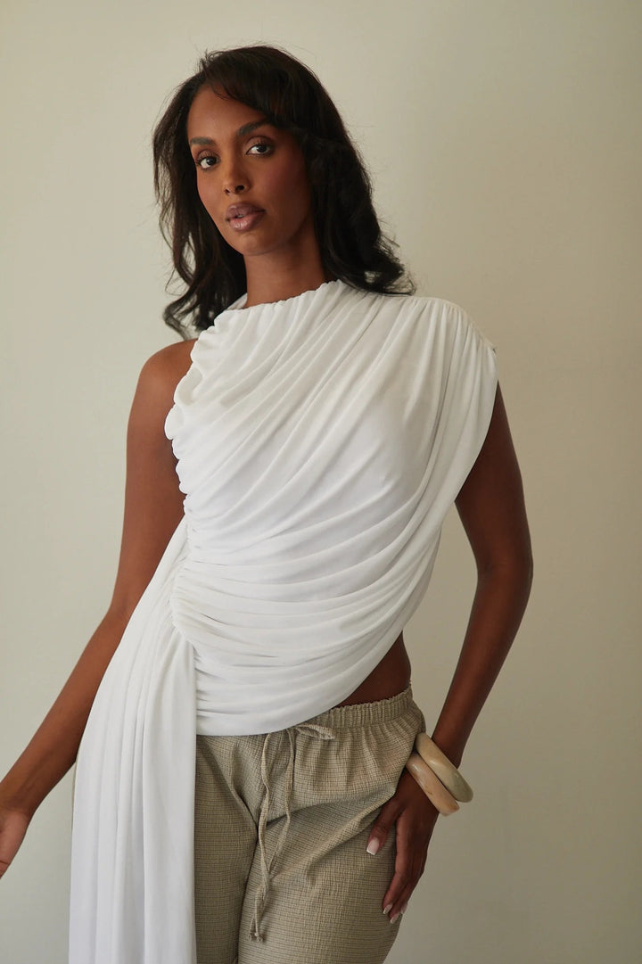 Damen Elegantes asymmetrisches Top mit Drapierungen Echo Archiv