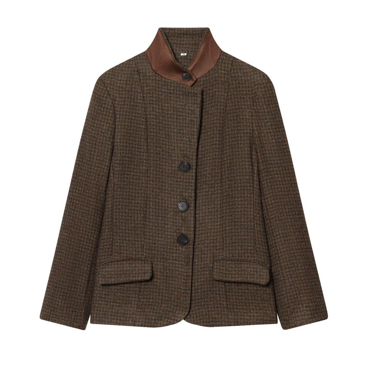 Damen Kurzer Tweedblazer mit Stehkragen, Knopfleiste und Pattentaschen Echo Archiv