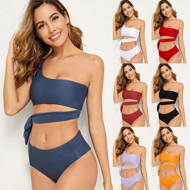 Damen One-Shoulder Bikini mit hoher Taille und seitlichem Bindeband Echo Archiv