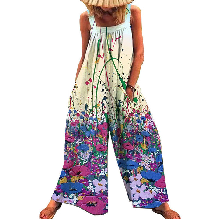 Damen lässiger Jumpsuit mit floralem Muster und weitem Schnitt Echoarchiv