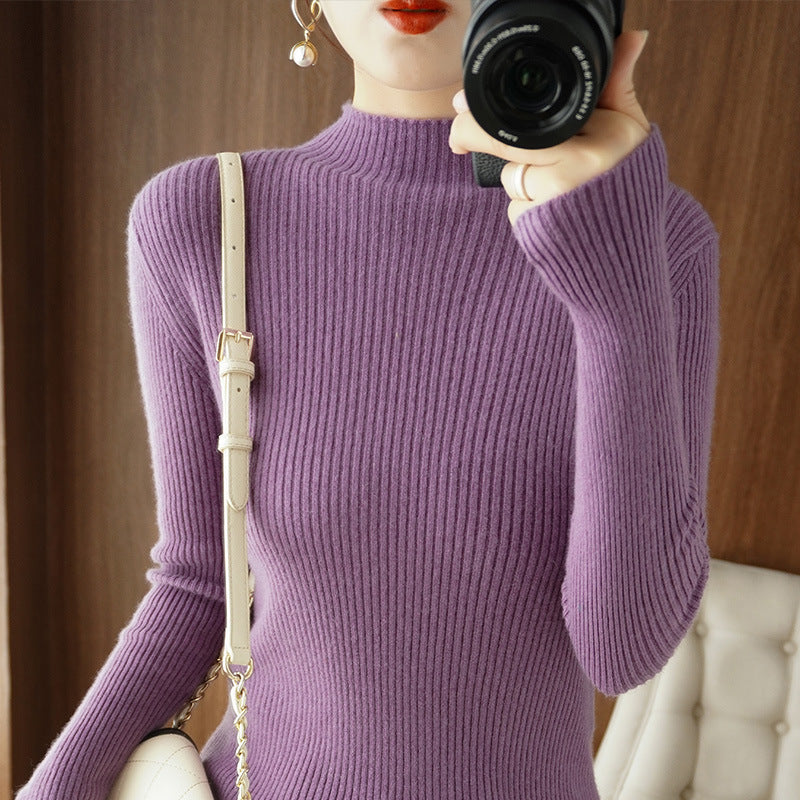 Damen Körperbetonter Rippenstrick-Rollkragenpullover mit Stretch-Effekt Echoarchiv