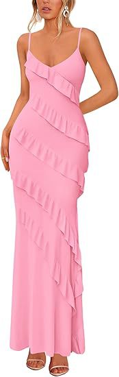 Damen Maxikleid mit Rüschen und Spaghettiträgern Echo Archiv