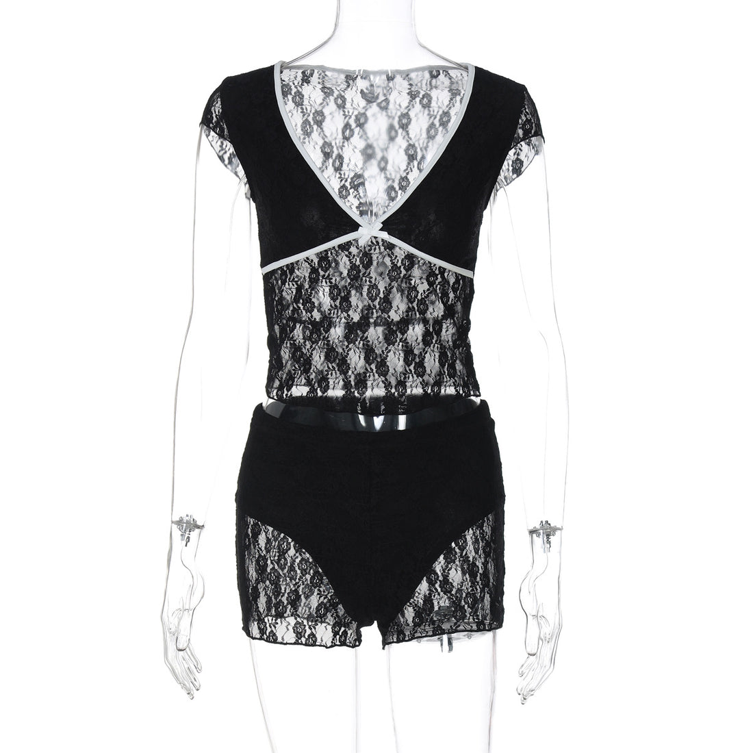 Damen Spitzenoberteil mit Shorts-Set – Élanora