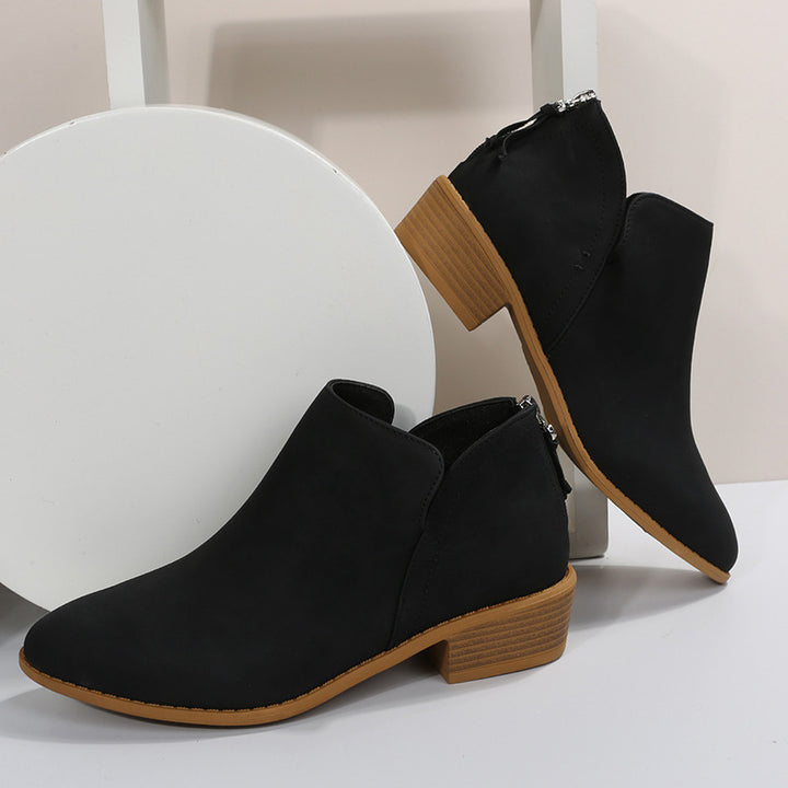 Damen nan leichte Slip-On Ankle-Boots aus Veloursimitat mit V-Ansatz, gepolstertem Komfortfußbett und gestapeltem Blockabsatz Echo Archiv