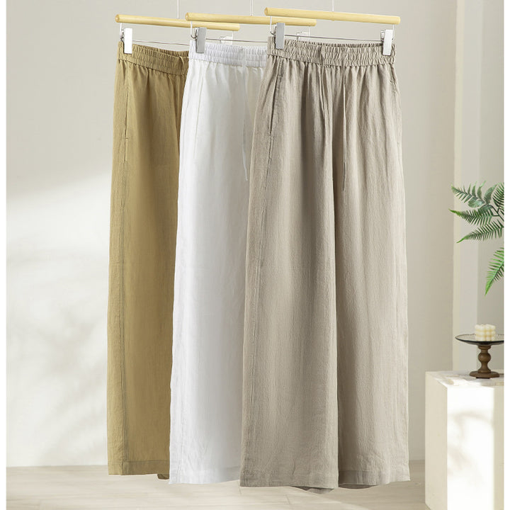 Damen Weite Leinen‑Optik Palazzohose mit elastischem Bund und fließender Silhouette Echoarchiv