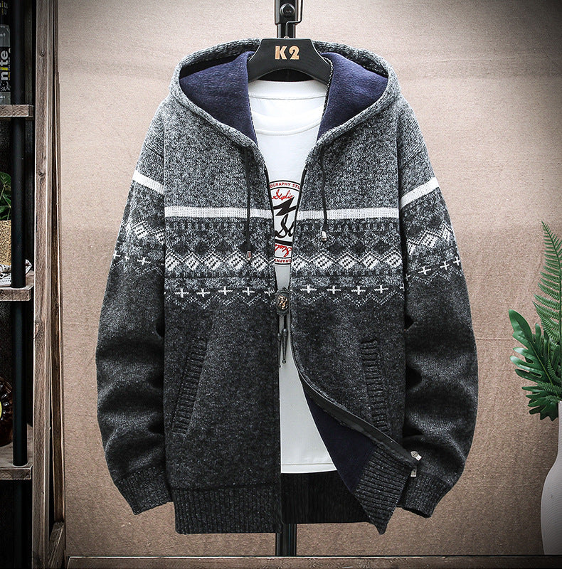 Herren Kapuzen-Strickzipjacke mit Norweger-Jacquard und weichem Futter Echo Archiv