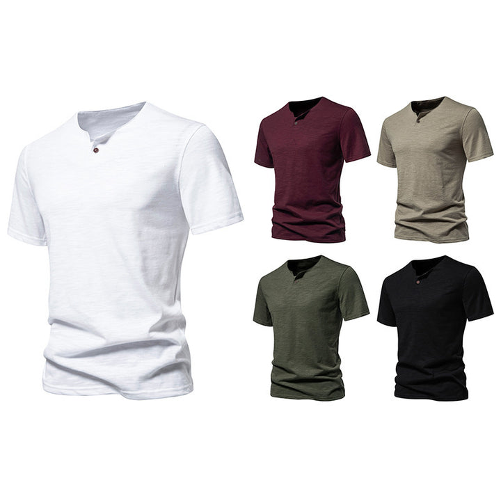 Herren Kurzarm-Henley-Shirt mit modernem Stehkragen und hochwertiger Baumwollqualität Echoarchiv