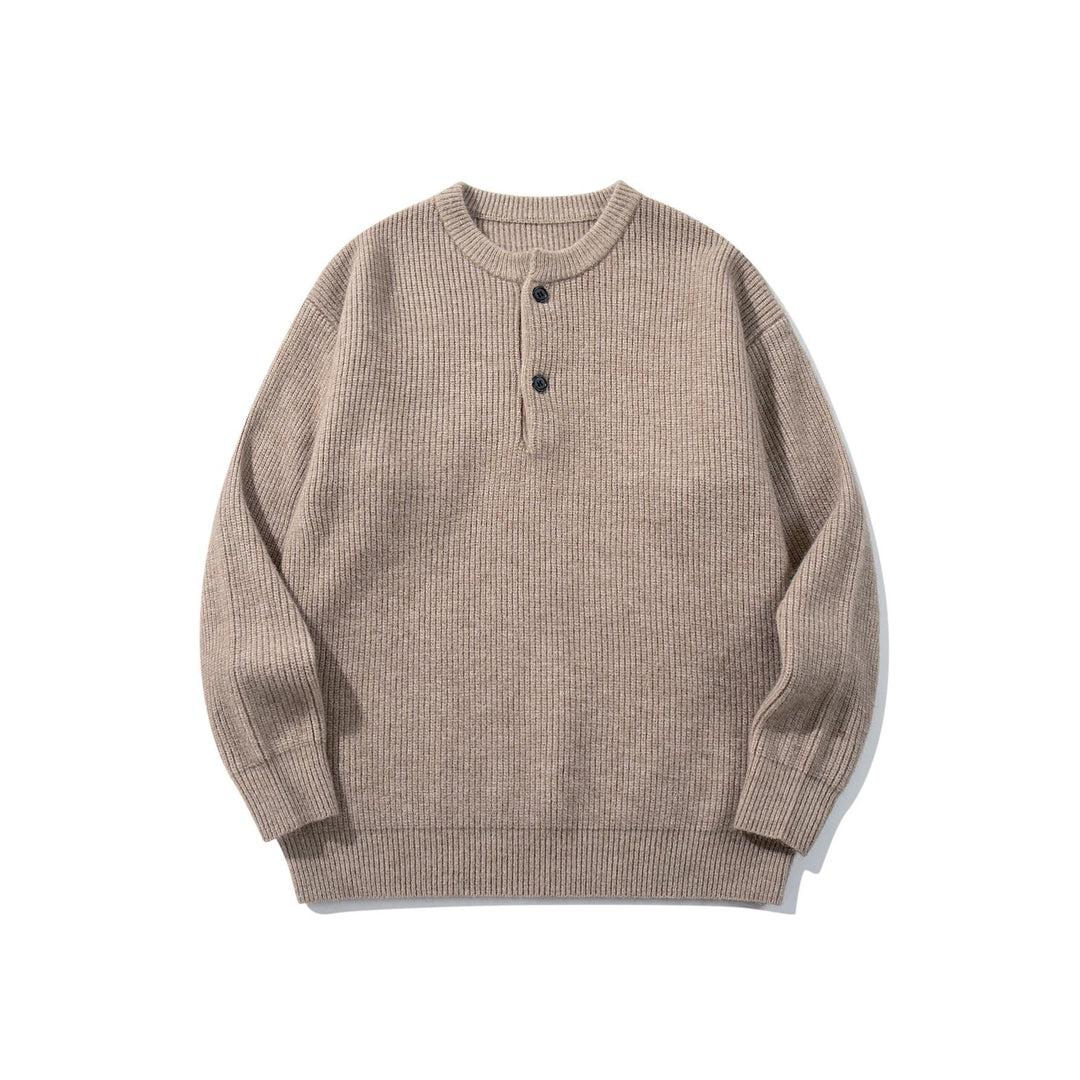 Herren Grobstrick-Henley-Pullover mit halber Knopfleiste und Rippbündchen Echoarchiv