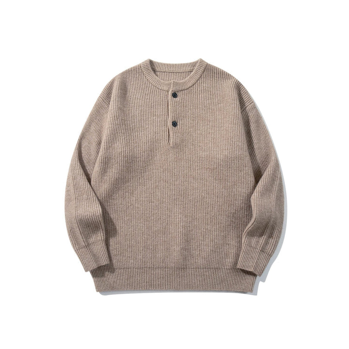 Herren Grobstrick-Henley-Pullover mit halber Knopfleiste und Rippbündchen Echoarchiv