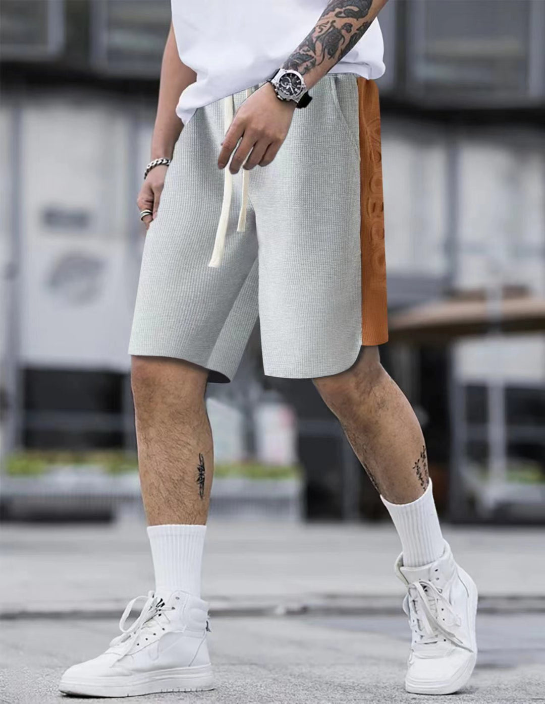 Herren Komfortable Sportshorts mit seitlichem Farbkontrast und elastischem Bund Echoarchiv