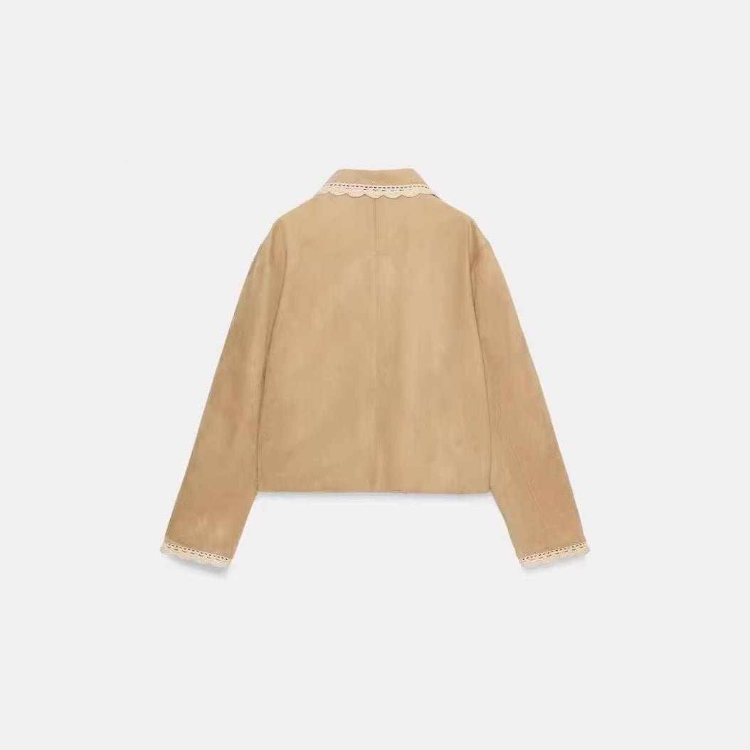 Damen Kurzjacke mit Häkelspitzenkragen und Spitzenmanschetten Echo Archiv