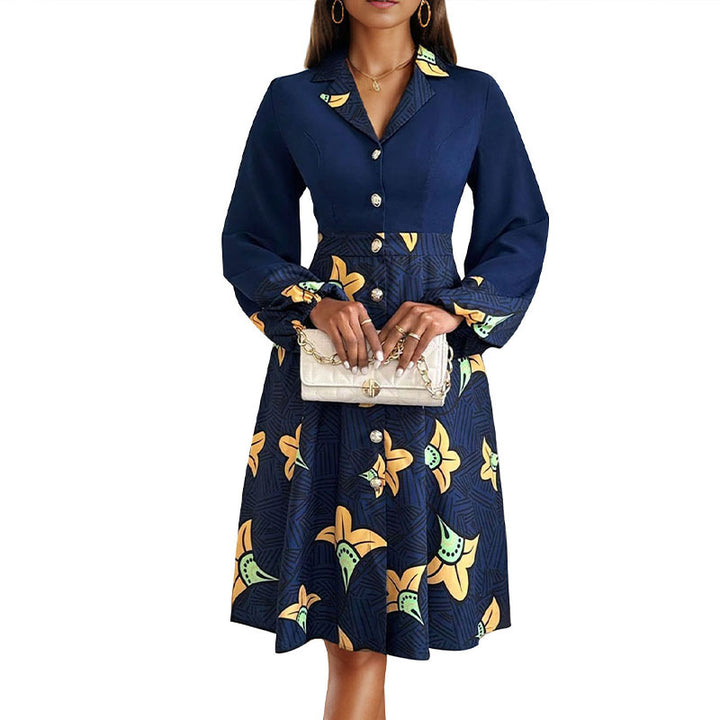 Damen Elegantes Midi-Kleid mit floralem Muster und Knopfleiste Echo Archiv