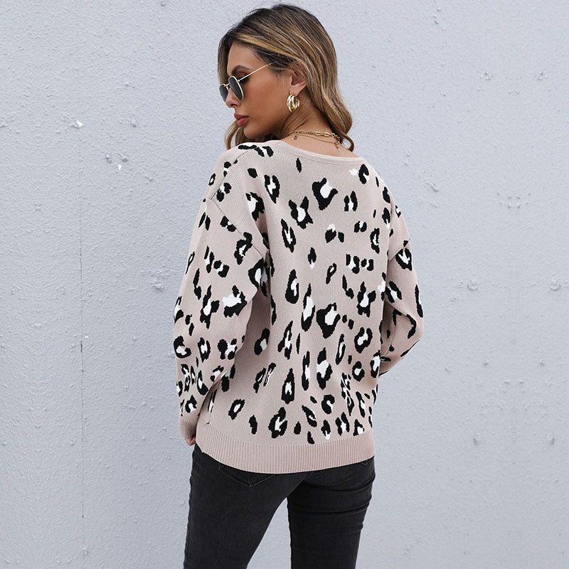 Damen Leichter Jacquard-Strickpullover mit Animal-Print und geripptem Saum Echoarchiv
