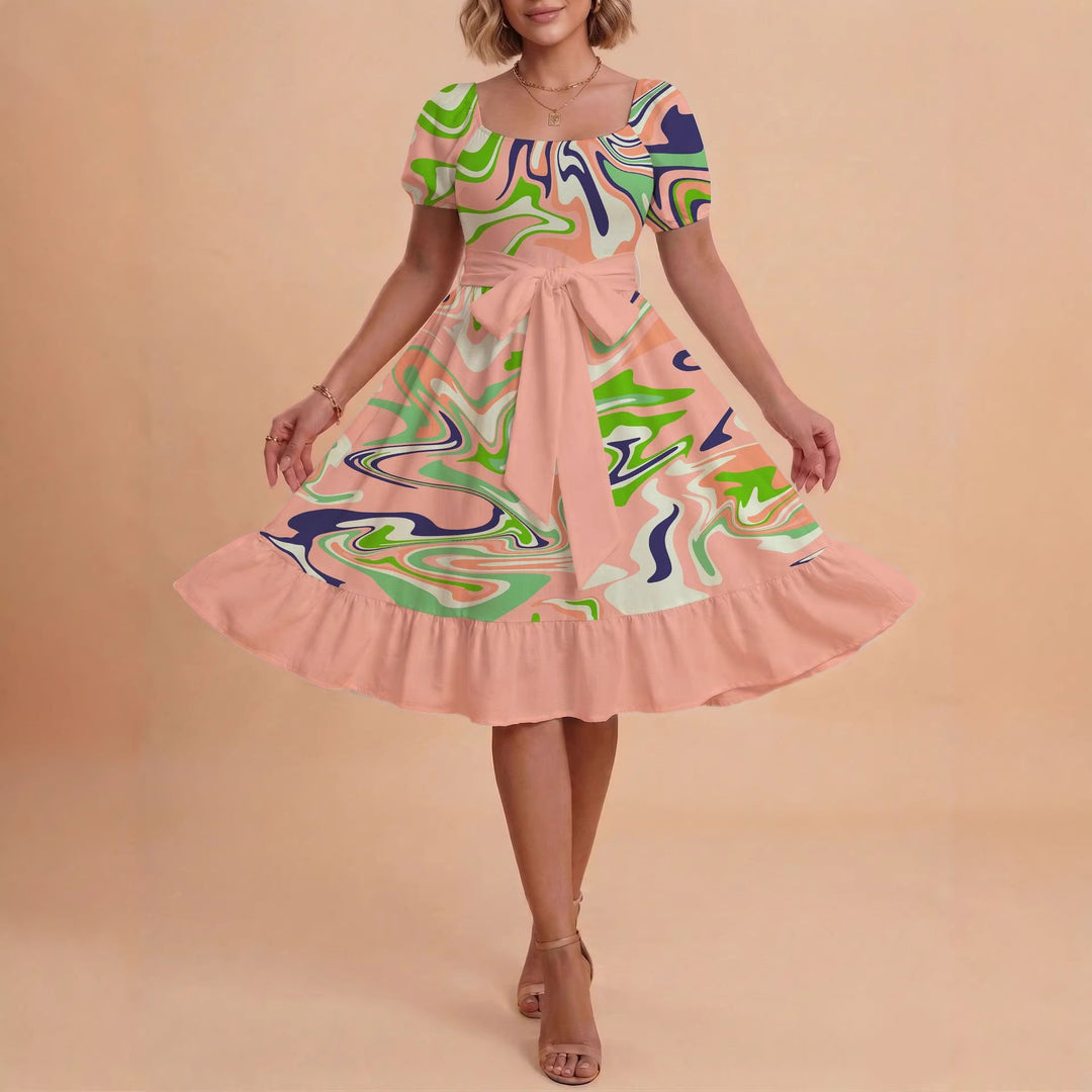 Damen Midikleid mit verspieltem Druck und tailliertem Schnitt Echo Archiv