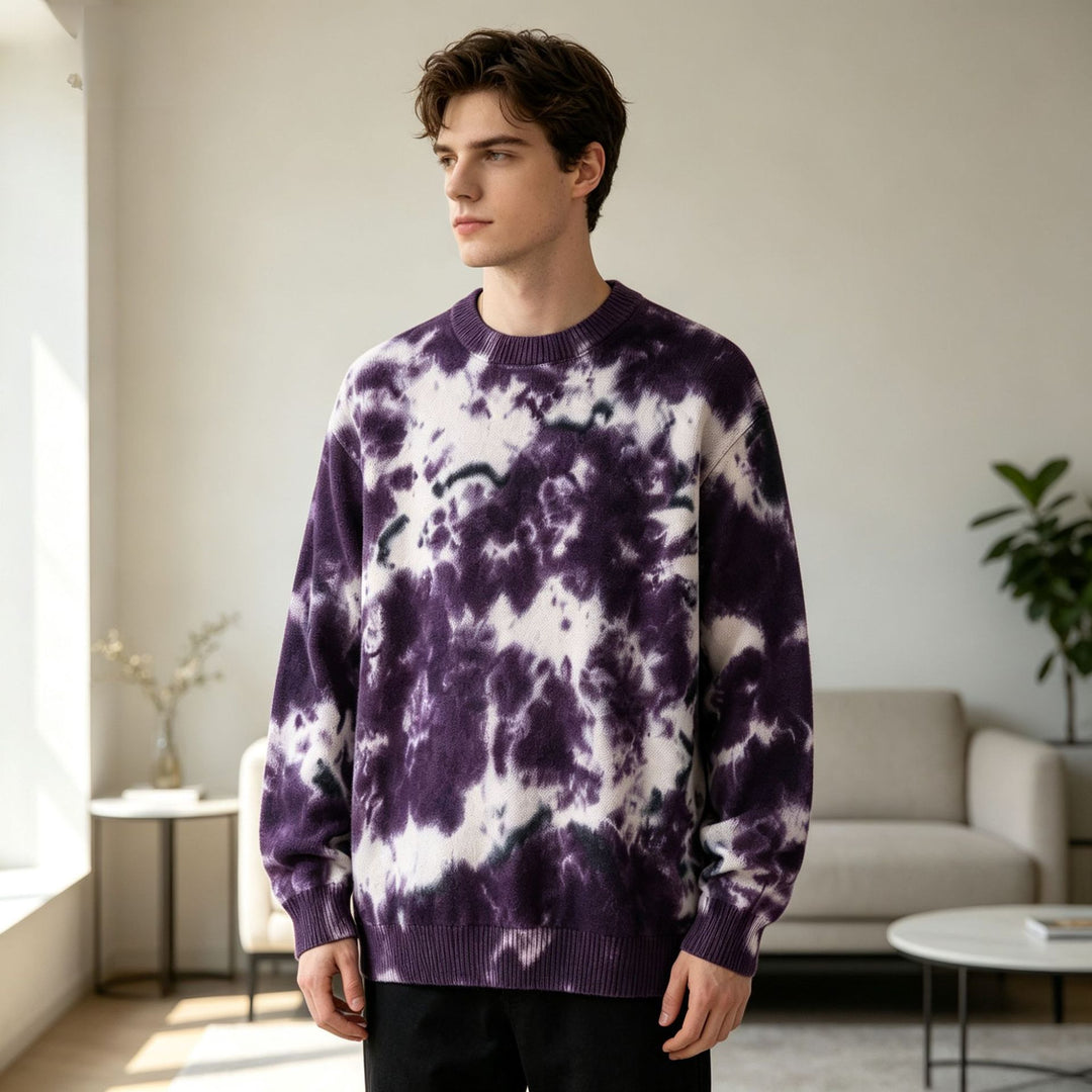 Herren Oversized Batik-Pullover mit Rundhalsausschnitt und Rippbündchen Echoarchiv
