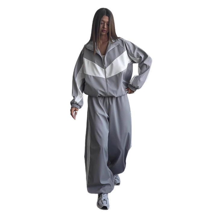 Damen nan sportives Trainingsanzug-Set mit Windbreaker-Jacke und weitem Hosenbein Echo Archiv