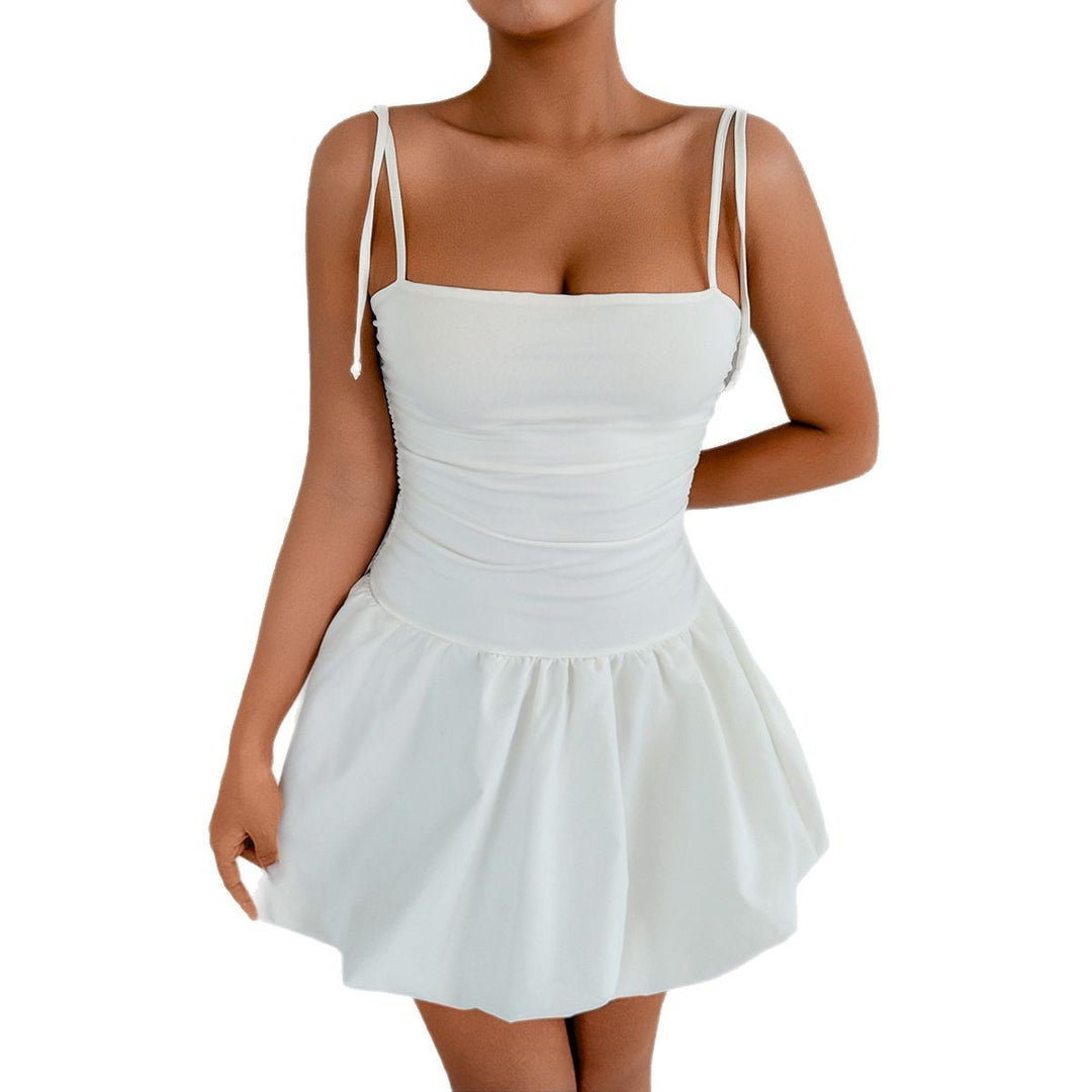 Damen verspieltes Minikleid mit Spaghetti-Trägern und gerafftem Rock Echo Archiv