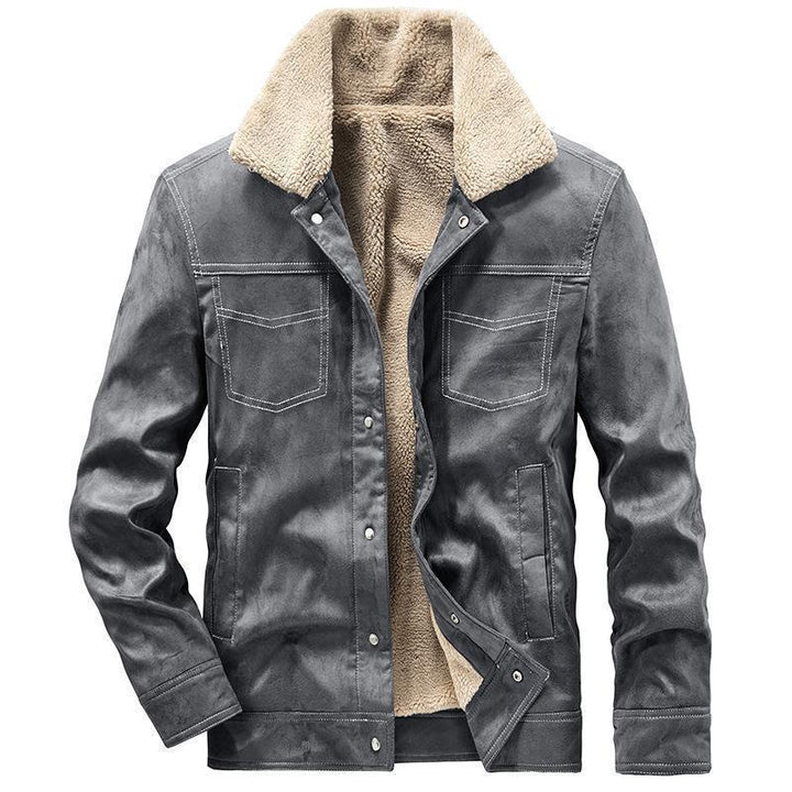 Herren Wildleder‑Optik Truckerjacke mit Teddyfutter und Druckknopfverschluss Echo Archiv