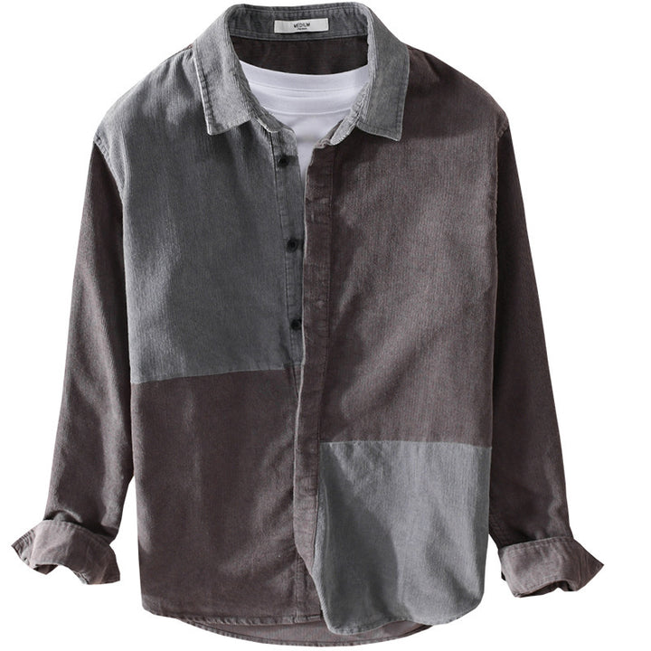 Herren Patchwork-Cordhemdjacke im Relaxed-Fit mit Kentkragen Echoarchiv