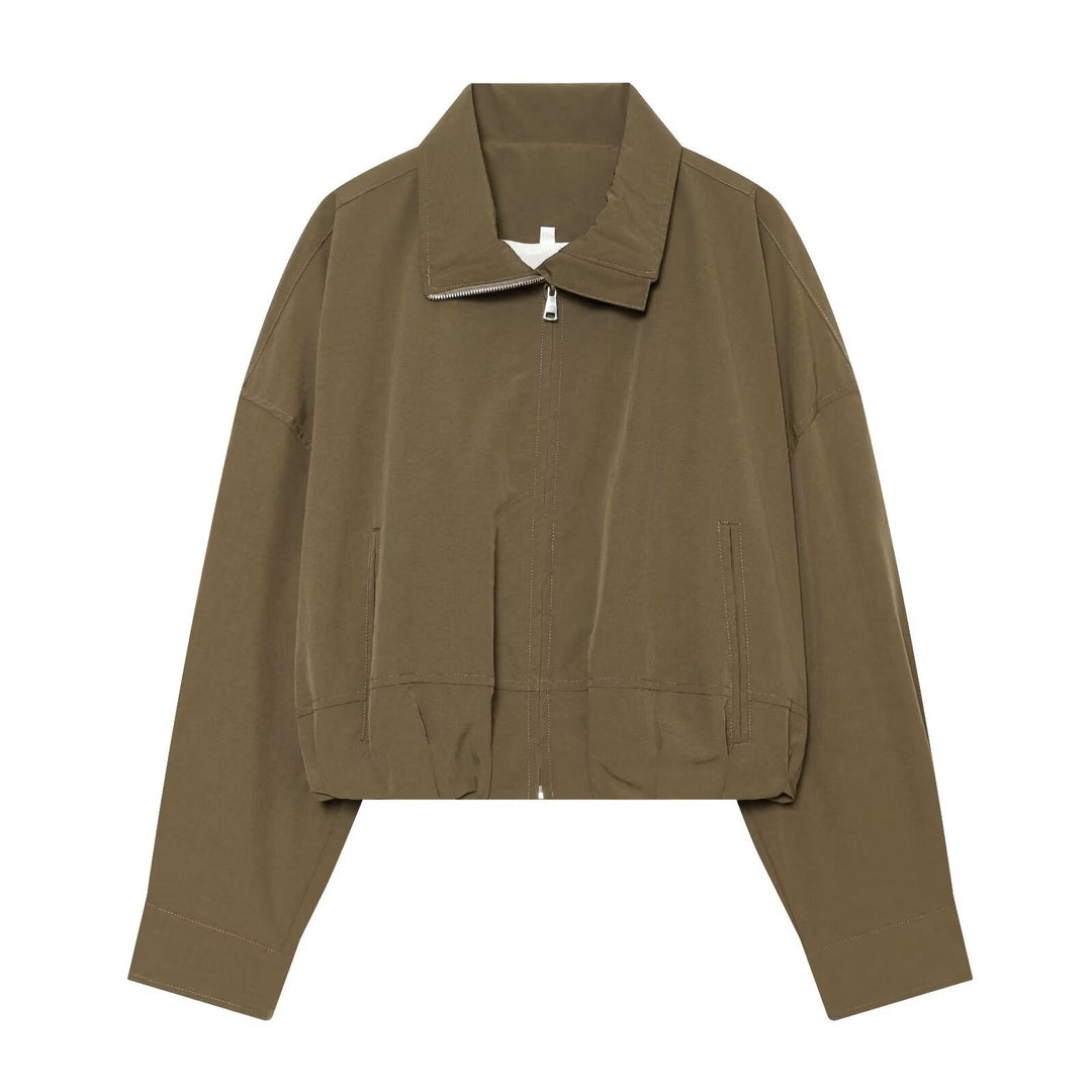 Damen Leichte Cropped-Blousonjacke mit Stehkragen, Reißverschluss und elastischem Bund Echo Archiv