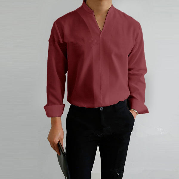 Herren Langarmhemd im modernen Mandarin-Kragen-Stil mit eleganter Knopfblende Echoarchiv