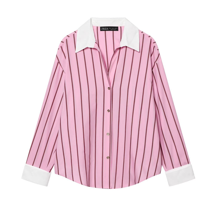 Damen Gestreifte Oversize-Bluse mit kontrastkragen und Manschetten Echoarchiv