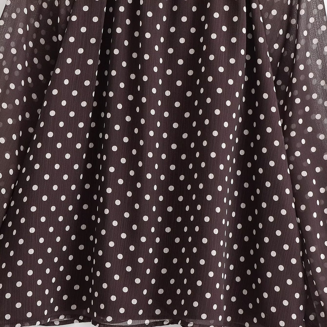 Damen Transparente gepunktete Chiffonbluse mit Schleifenkragen und Ballonärmeln Echo Archiv