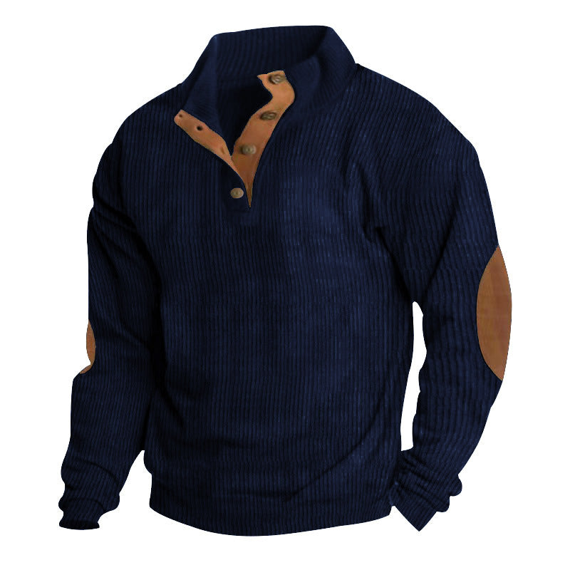 Herren nan rustikaler gerippter Pullover mit Henley-Kragen und lederartigen Ellbogenbesätzen Echo Archiv