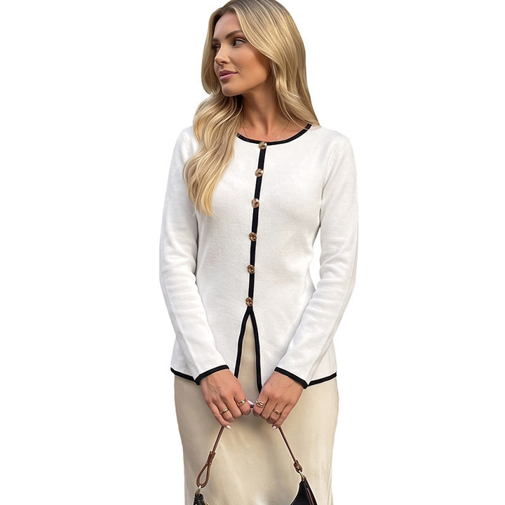 Damen Elegantes Langarm-Cardigan mit Kontrastnähten Echo Archiv
