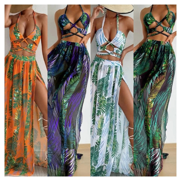 Damen Zweiteiliges Strandoutfit mit floralem Design und raffinierten Cut-Outs Echo Archiv