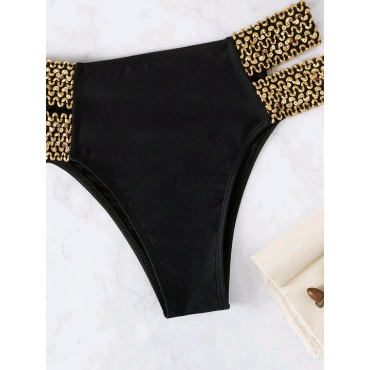 Damen Bandeau-Bikini mit goldenen Akzenten und hohem Taillenschnitt Echo Archiv