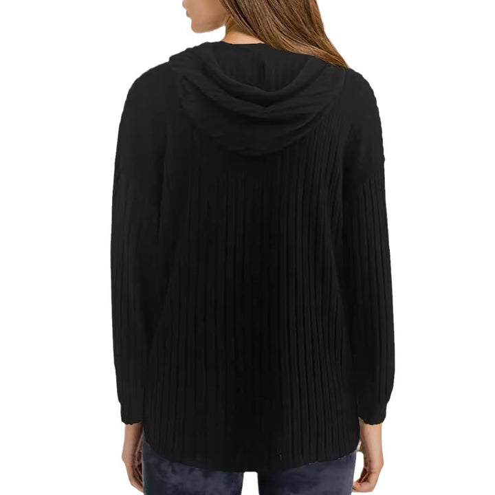 Damen Gerippter Kapuzenpullover mit V-Ausschnitt und Oversize-Ärmeln Echoarchiv