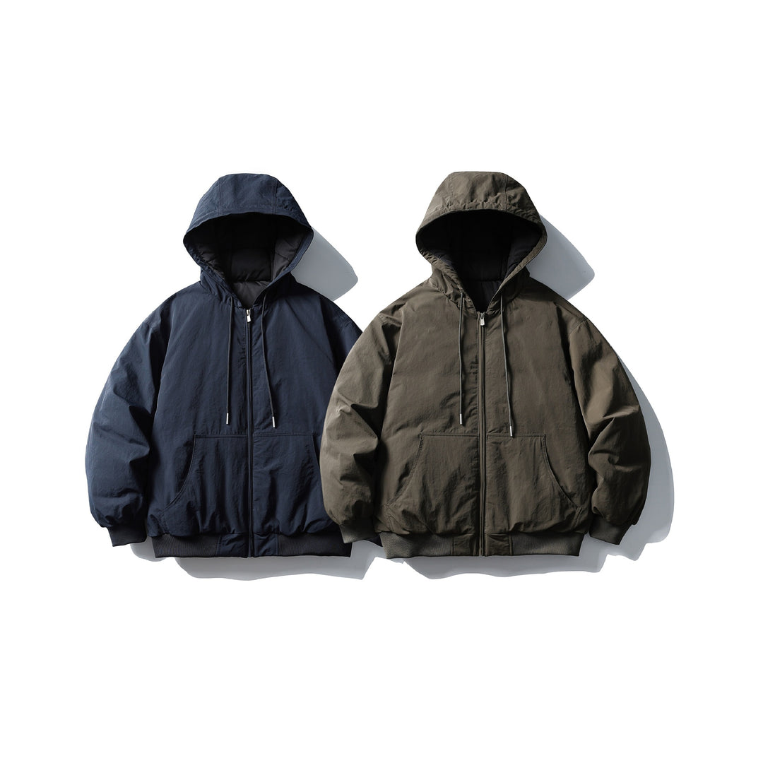 Unisex Boxy wattierte Kapuzenjacke mit Kängurutasche und Rippbündchen Echoarchiv