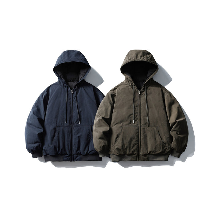 Unisex Boxy wattierte Kapuzenjacke mit Kängurutasche und Rippbündchen Echoarchiv