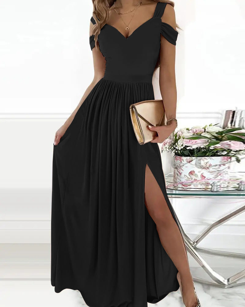 Damen Maxikleid mit schulterfreiem Design und raffiniertem Schlitz Echoarchiv