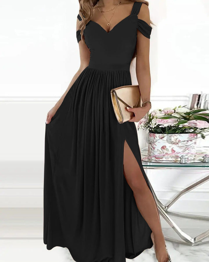Damen Maxikleid mit schulterfreiem Design und raffiniertem Schlitz Echoarchiv