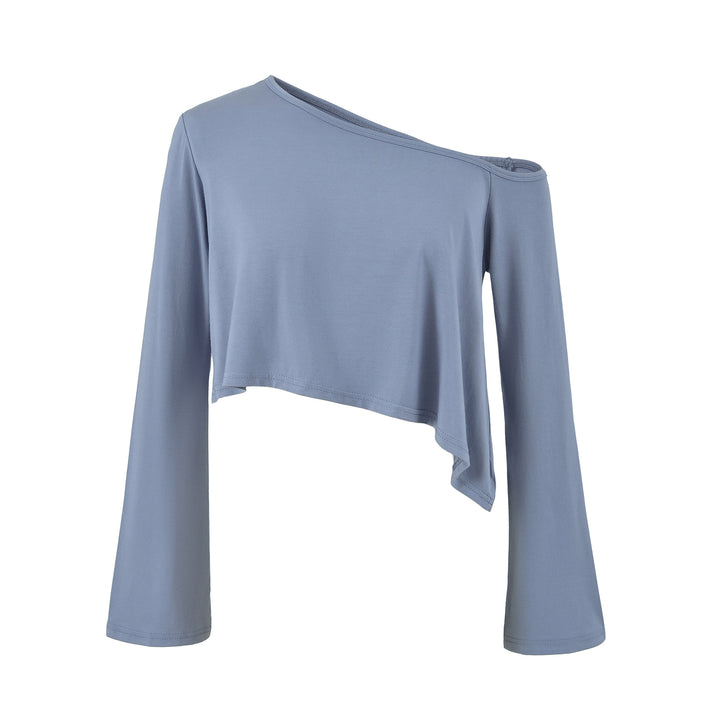 Damen Einschulter-Kurztop mit asymmetrischem Saum und Trompetenärmeln Echoarchiv
