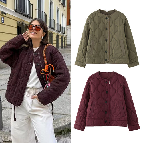 Damen Steppjacke mit rundem Steppmuster, Rundhals und Zwei-Wege-Reißverschluss Echo Archiv