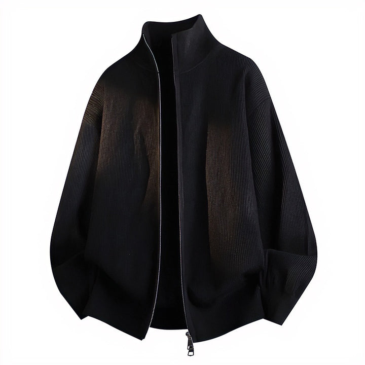 Unisex Lockerer Strick-Blouson mit Ballonärmeln, Waffelrippenstruktur und Zweiwege-Reißverschluss Echoarchiv