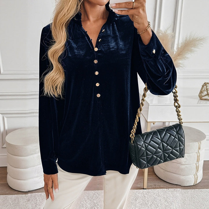 Damen Elegantes Samtoberteil mit Knopfdetails Echo Archiv