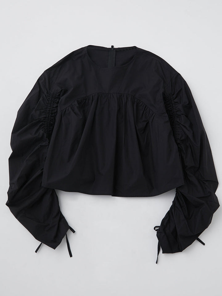 Damen Kurzbluse mit gerafften Ballonärmeln – Avérine