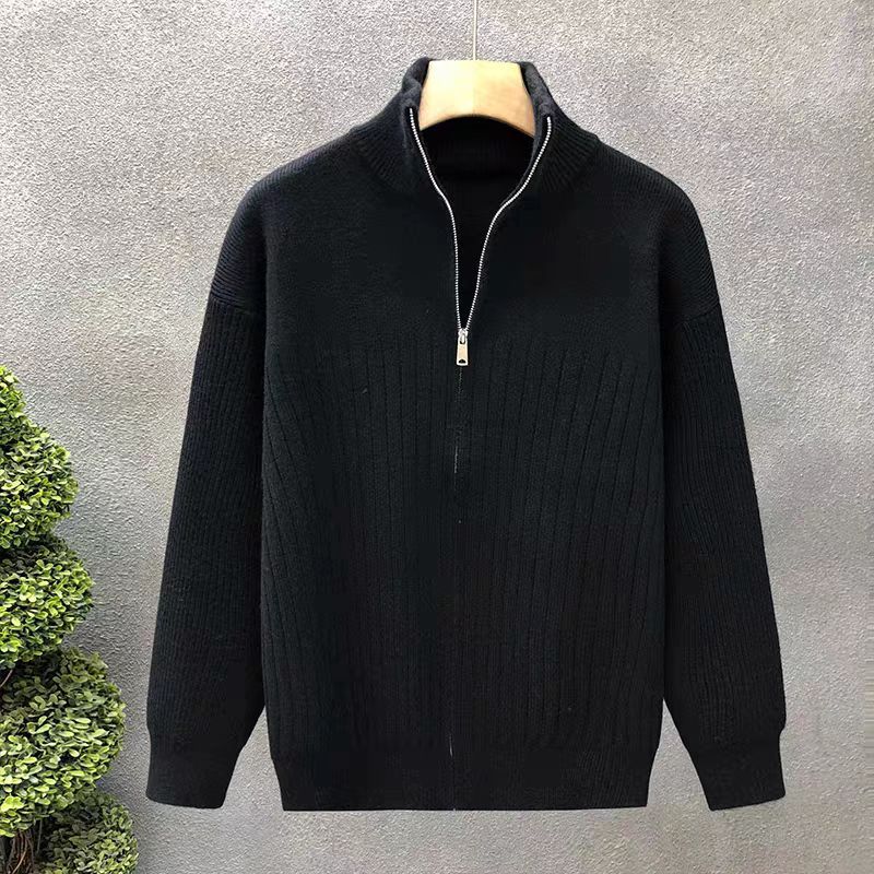 Herren Oversize Feinstrick-Pullover mit halbem Reißverschluss und markanter Rippenstruktur Echoarchiv