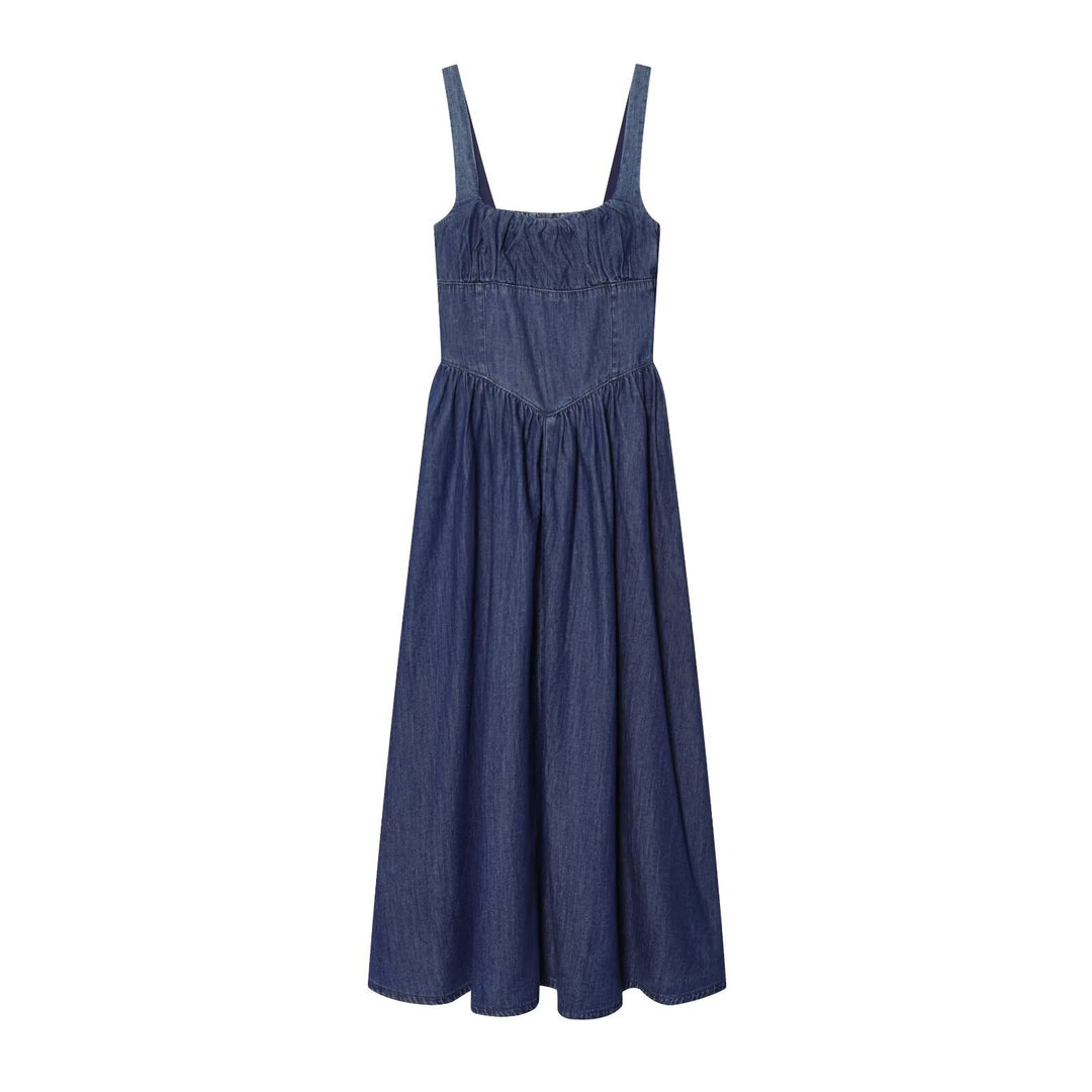 Damen Denim Maxikleid mit schwingendem Rock und verstellbaren Trägern Echo Archiv