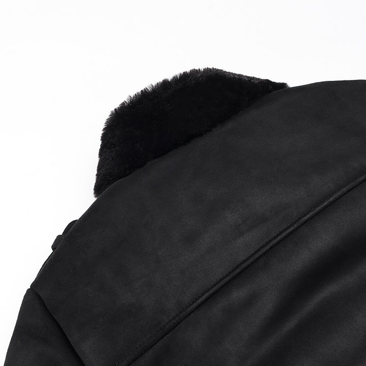 Damen Kurze Bikerjacke im Aviator-Look mit Kunstfellkragen und asymmetrischem Reißverschluss Echoarchiv