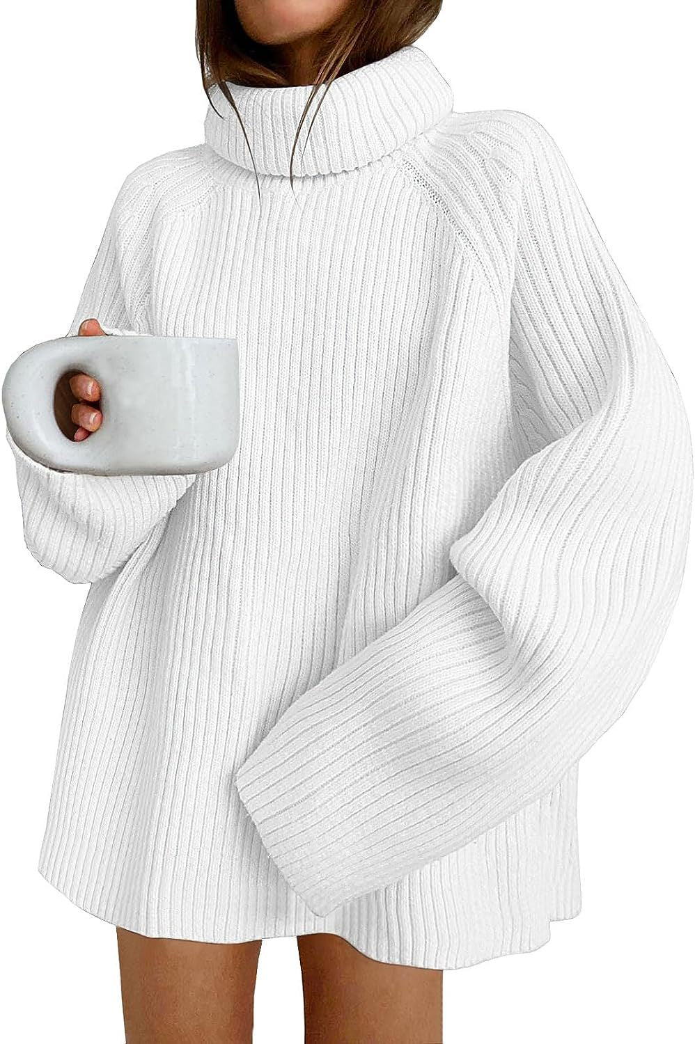 Damen Oversize Pulloverkleid aus Rippstrick mit hohem Rollkragen und voluminösen Ärmeln Echo Archiv