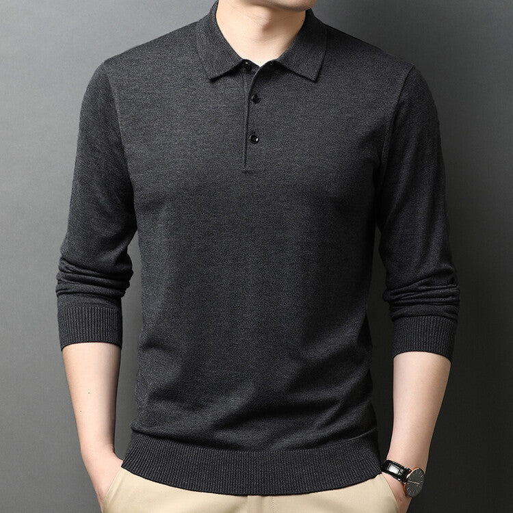 Herren eleganter Strickpullover mit Polokragen und Knopfleiste Echoarchiv