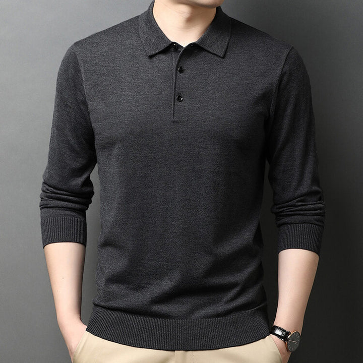 Herren eleganter Strickpullover mit Polokragen und Knopfleiste Echoarchiv